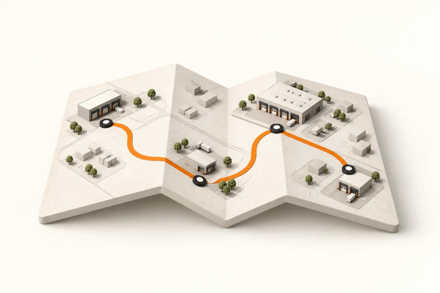 Illustrated delivery route connecting several business locations.